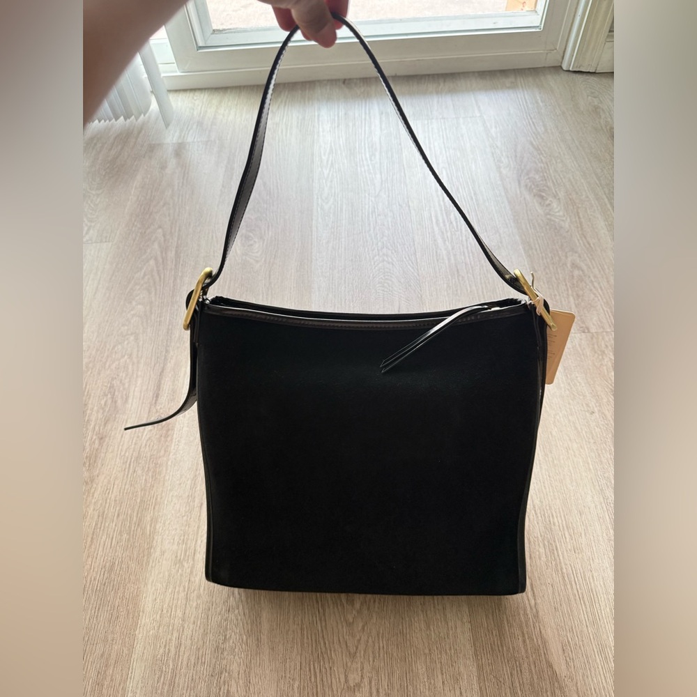 sancia the moretto black suede leather slouchy shoulder bag purse crossbody NEW
